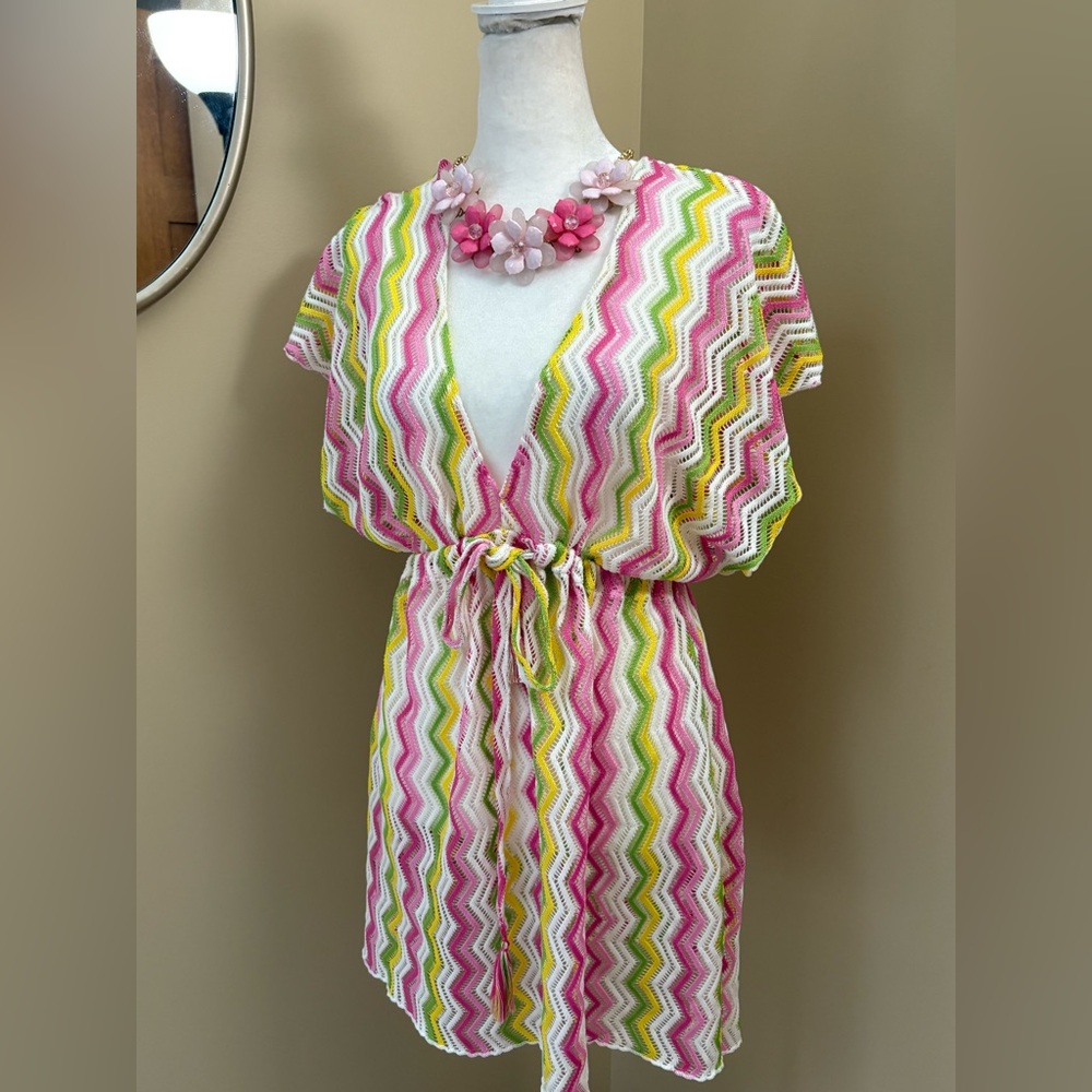 Becca Cover Up Dress 💕💚 🍋 Pink Lime Green Yellow Chevron Missoni Vibes!!